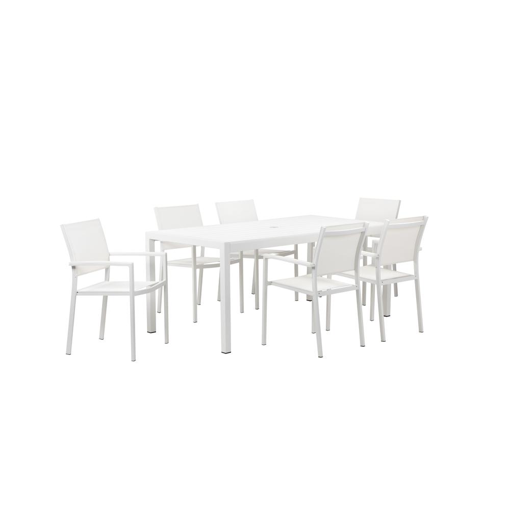 David 7 Piece Dining Set, White & White