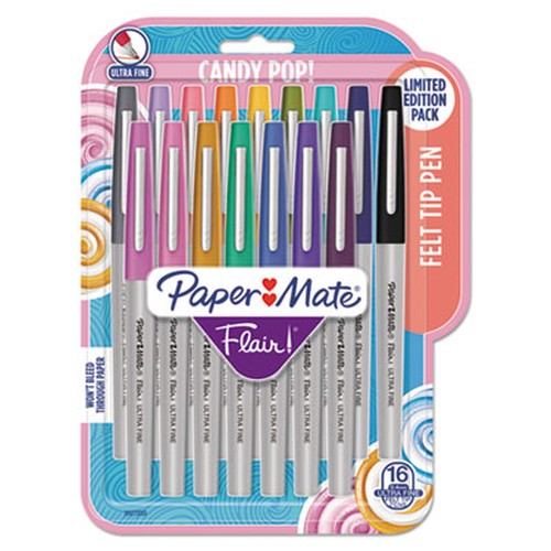 Paper Mate Flair Ultra Fine Candy Pop Felt Tip Pen - Ultra Fine Pen PointWater Based Ink - Felt Tip - 16 / Pack