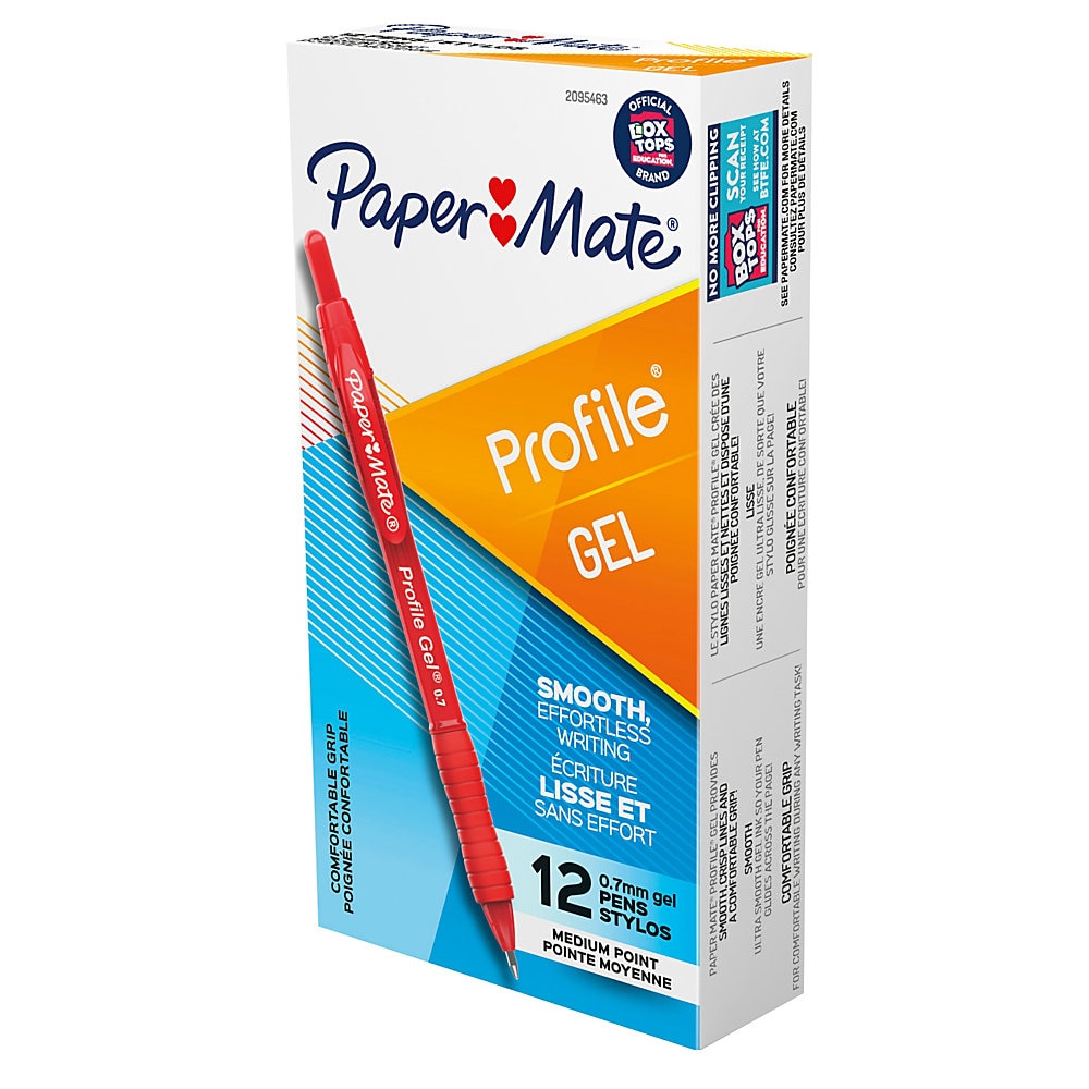 Paper Mate Profile Gel 0.7mm Retractable Pen - 0.7 mm Pen Point Size - Retractable - Red - 1 Dozen