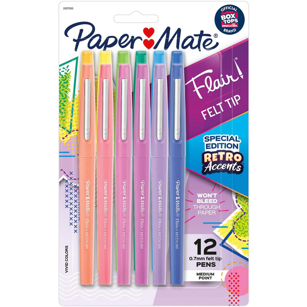 Paper Mate Flair Medium Point Pens - Medium Pen Point - Assorted Water Based Ink - 12 / Pack