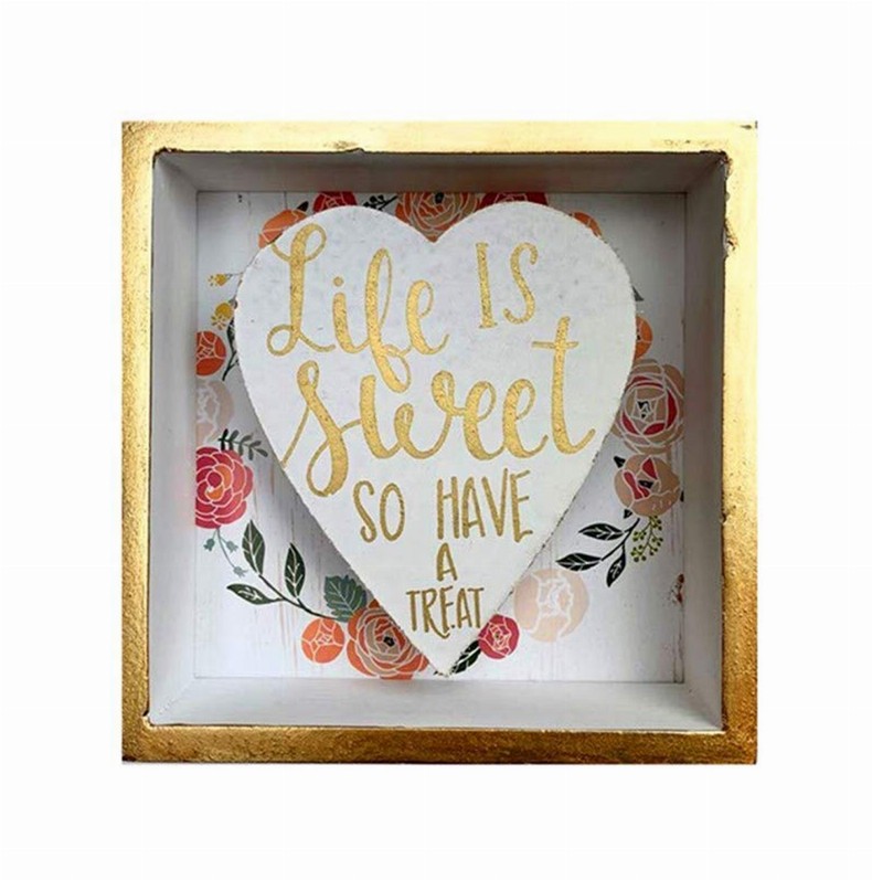 Gold-Edged Wood Box Sign- Mini Tabletop Block Sign- 6" x 6"- Life is Sweet Have A Treat