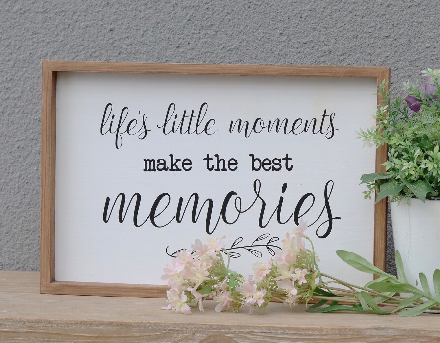Wood Framed Wall Sign with Inspirational Quote - Life's Little Moments Make The Best Memories- Farmhouse Rustic Wood Wall Hangin