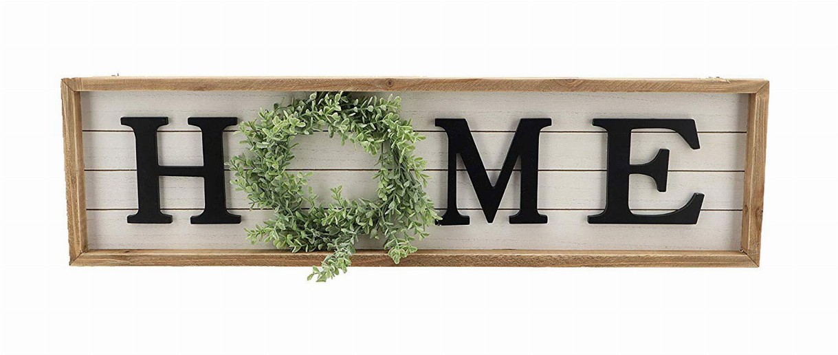 Wooden Framed Home Plaque with Green Wreath for The O|Housewarming Home Decor-Large Farmhouse Home Signs Plaque Wall Hanging Dec