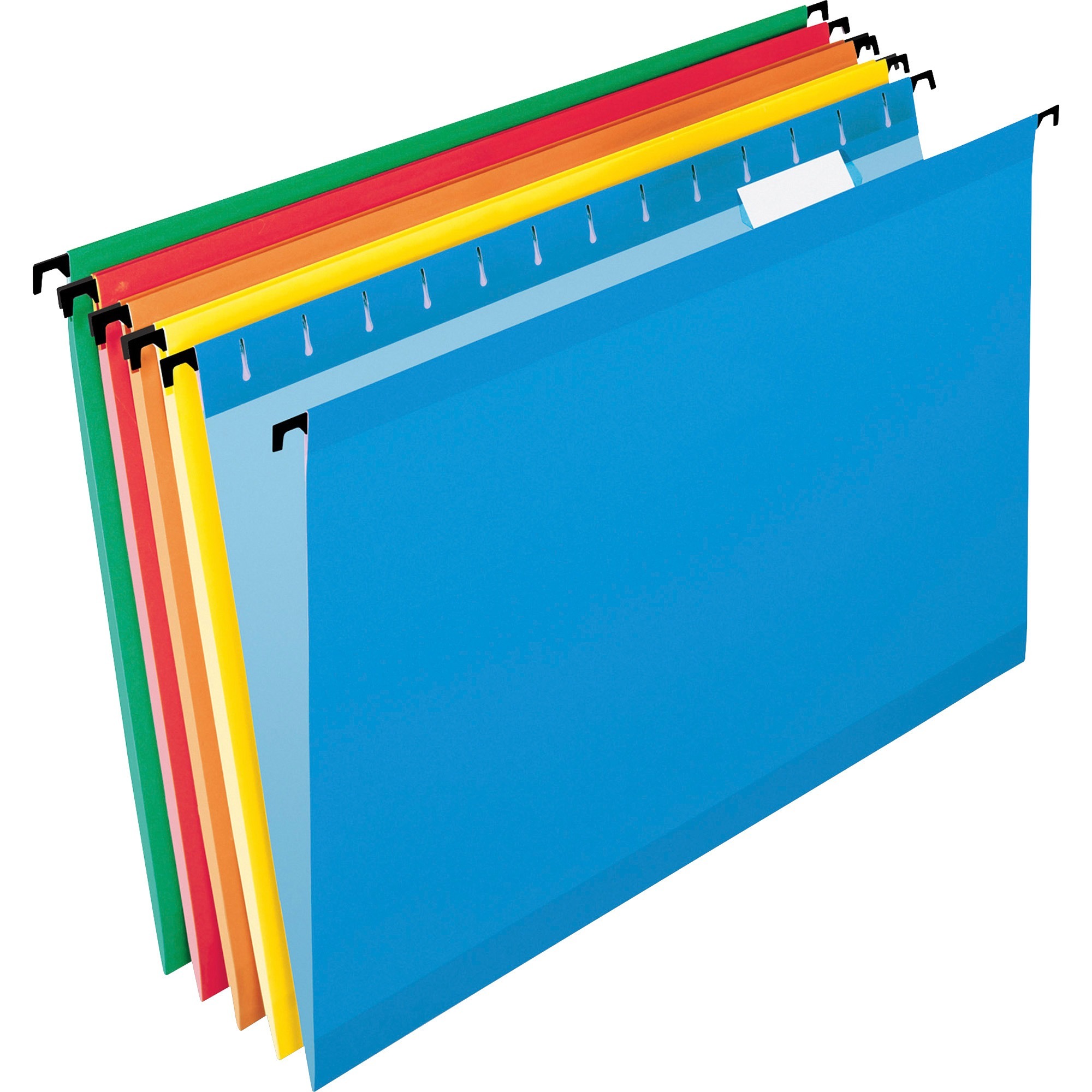 Pendaflex SureHook 1/5 Tab Cut Legal Recycled Hanging Folder - 8 1/2" x 14" - Blue, Red, Orange, Yellow, Bright Green - 10% Recy