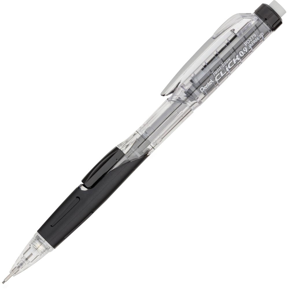 Pentel Twist-Erase Click Mechanical Pencils - #2, HB Lead - 0.9 mm Lead Diameter - Refillable - Black Lead - Transparent, Black 