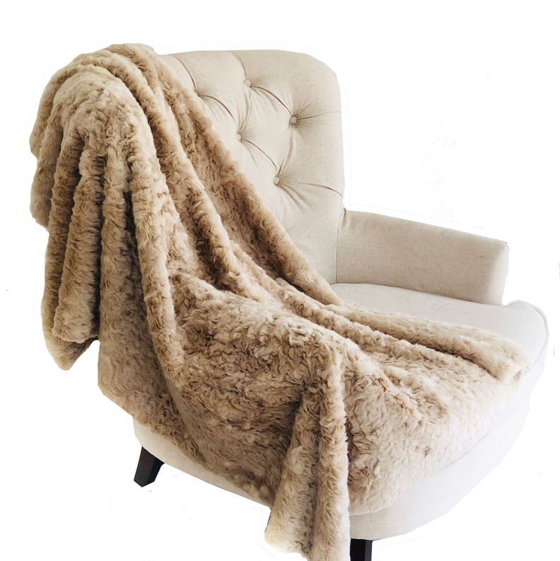 Plutus Faux Fur Handmade Luxury Throw Blanket 70L x 90W Twin Champagne