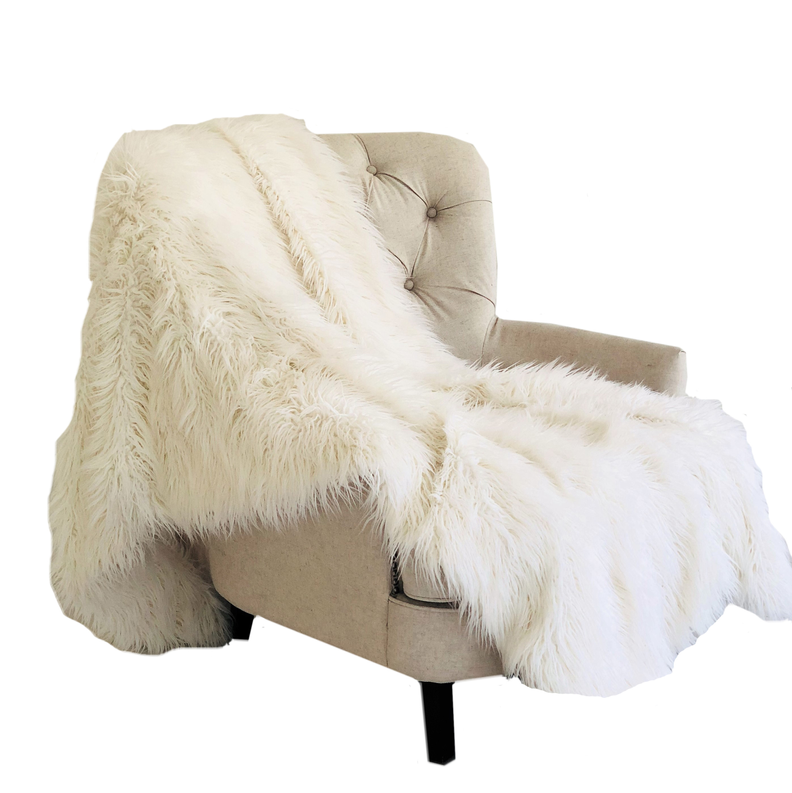 Plutus Faux Fur Luxury Throw Blanket 90L x 90W Full Off White