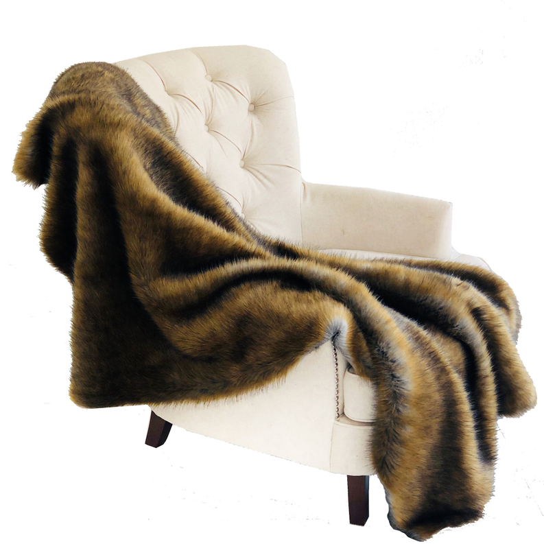 Plutus Faux Fur Luxury Throw Blanket 70L x 90W Twin Brown, Gray