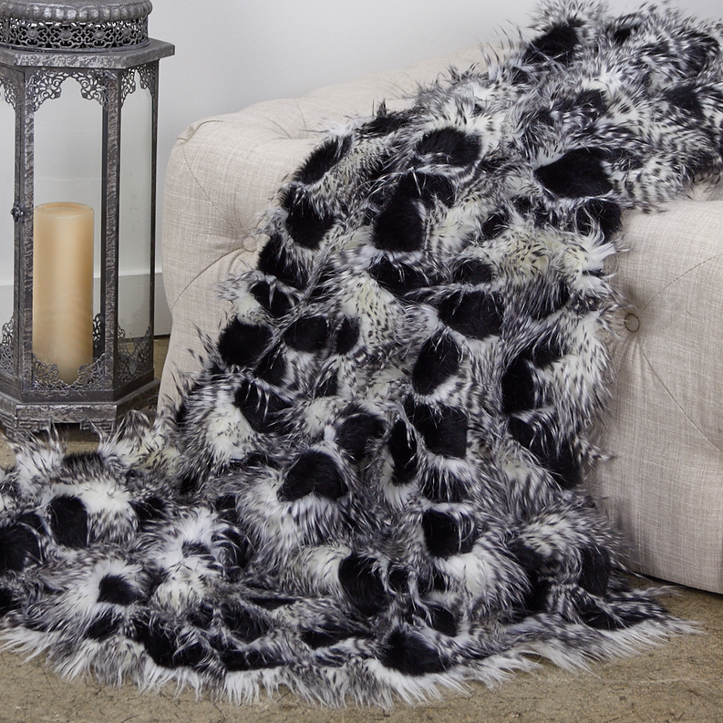 Plutus Faux Fur Luxury Throw Throw 60W x 96L Black and White