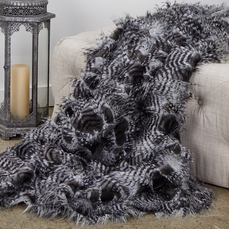 Plutus Faux Fur Luxury Throw Throw 60W x 96L Grey and Silver