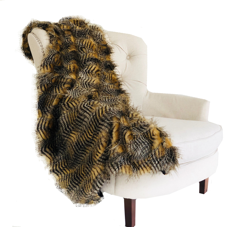 Plutus Faux Fur Luxury Throw Blanket 70L x 90W Twin Brown and Grey