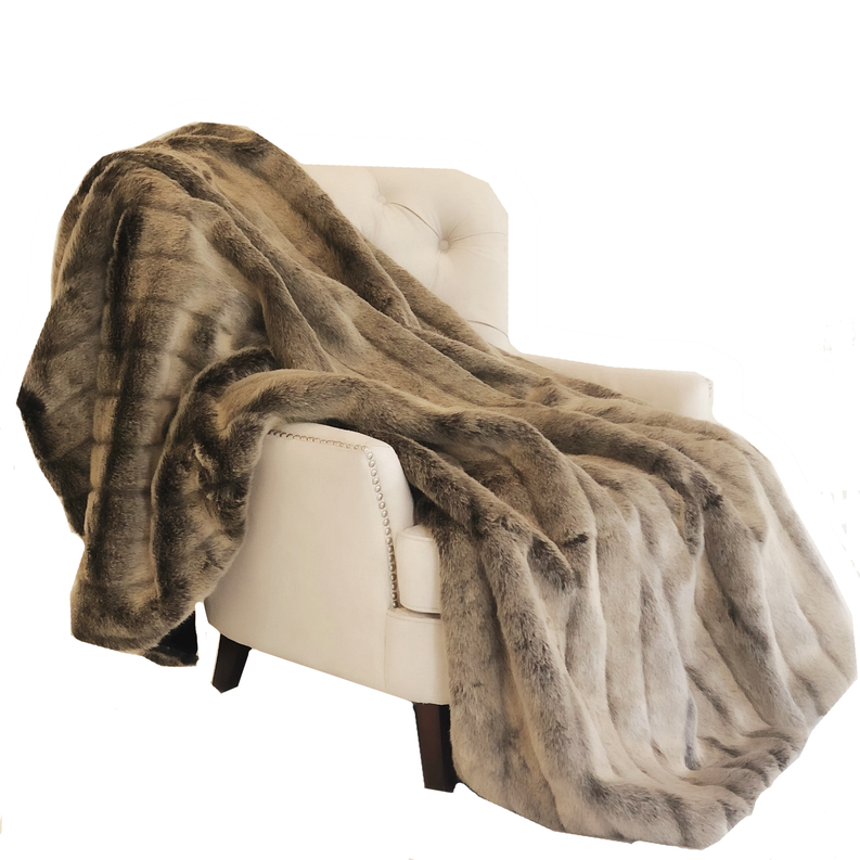 Plutus Faux Fur Luxury Throw Blanket 96L x 110W Queen Brown