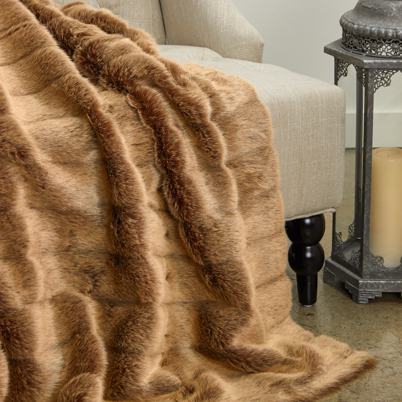 Plutus Faux Fur Luxury Throw Blanket 102L x 116W California King Brown