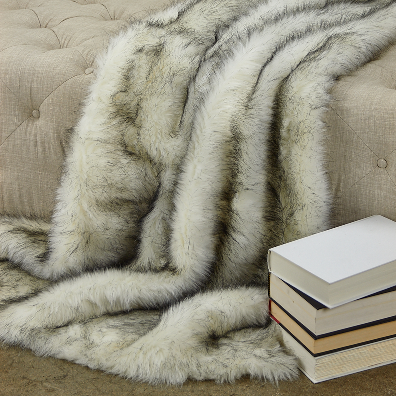 Plutus Faux Fur Luxury Throw Blanket 102L x 116W California King White and Black