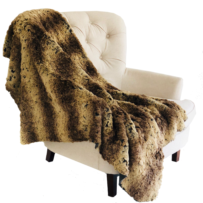 Plutus Faux Fur Luxury Throw Blanket 96L x 110W Queen Beige, Brown