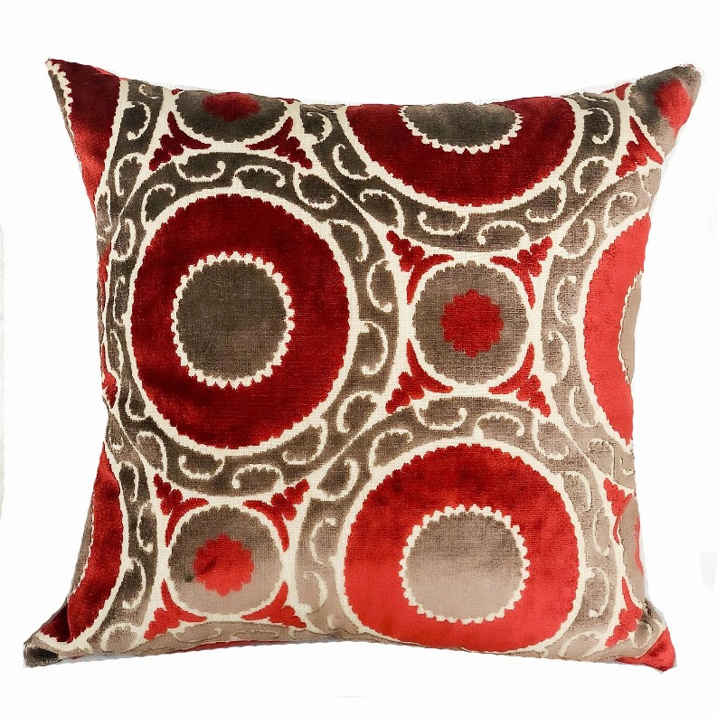Plutus Handmade Luxury Pillow Double sided  26" x 26" Red, Brown