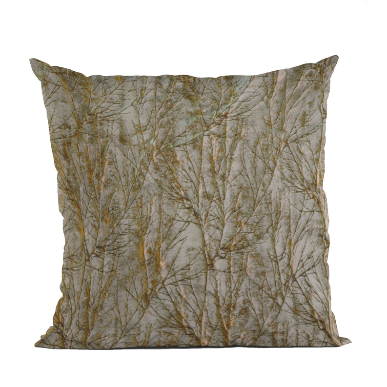 Plutus Shiny Fabric With Twig Pattern Luxury Throw Pillow Double sided  22" x 22" Patina