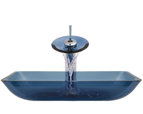 Polaris Sinks P046 Aqua Chrome Bathroom Ensemble (Bundle - 4 Items: Vessel Sink, Waterfall Faucet, PoP-UP Drain, and Sink Ring)