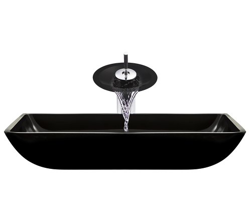 Polaris Sinks P046 Black Chrome Bathroom Ensemble (Bundle - 4 Items: Vessel Sink, Waterfall Faucet, PoP-UP Drain, and Sink Ring)