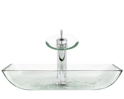Polaris Sinks P046 Crystal Chrome Bathroom Ensemble (Bundle - 4 Items: Vessel Sink, Waterfall Faucet, PoP-UP Drain, and Sink Rin