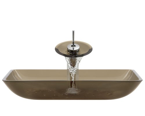 Polaris Sinks P046 Taupe Chrome Bathroom Ensemble (Bundle - 4 Items: Vessel Sink, Waterfall Faucet, PoP-UP Drain, and Sink Ring)