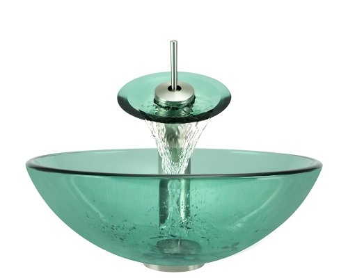 P106 Emerald Brushed Nickel Bathroom Ensemble (Vessel Sink, Waterfall Faucet, Pop-Up Drain, And