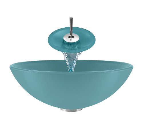 P106 Turquoise Chrome Bathroom Ensemble (Vessel Sink, Waterfall Faucet, Pop-Up Drain, & Sink R