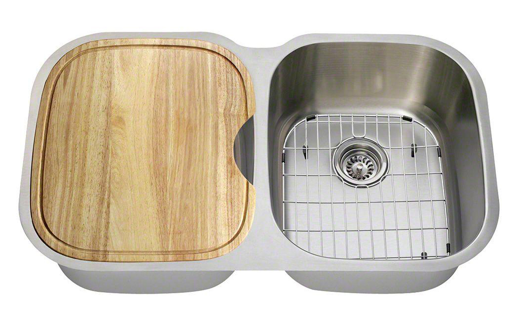 Polaris Sinks P405 18 Gauge Kitchen Ensemble (Bundle - 6 Items: Sink, 2 Standard Strainers, 2 Sink Grids, and Cutting Board)