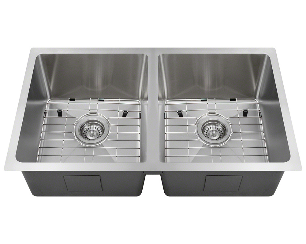 Polaris Sinks PD0213 18 Gauge Kitchen Ensemble (Bundle - 5 Items: Sink, 2 Standard Strainers, and 2 Sink Grids)