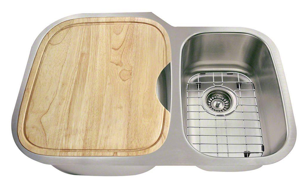 Polaris Sinks PL605 18 Gauge Kitchen Ensemble (Bundle - 6 Items: Sink, 2 Standard Strainers, 2 Sink Grids, and Cutting Board)