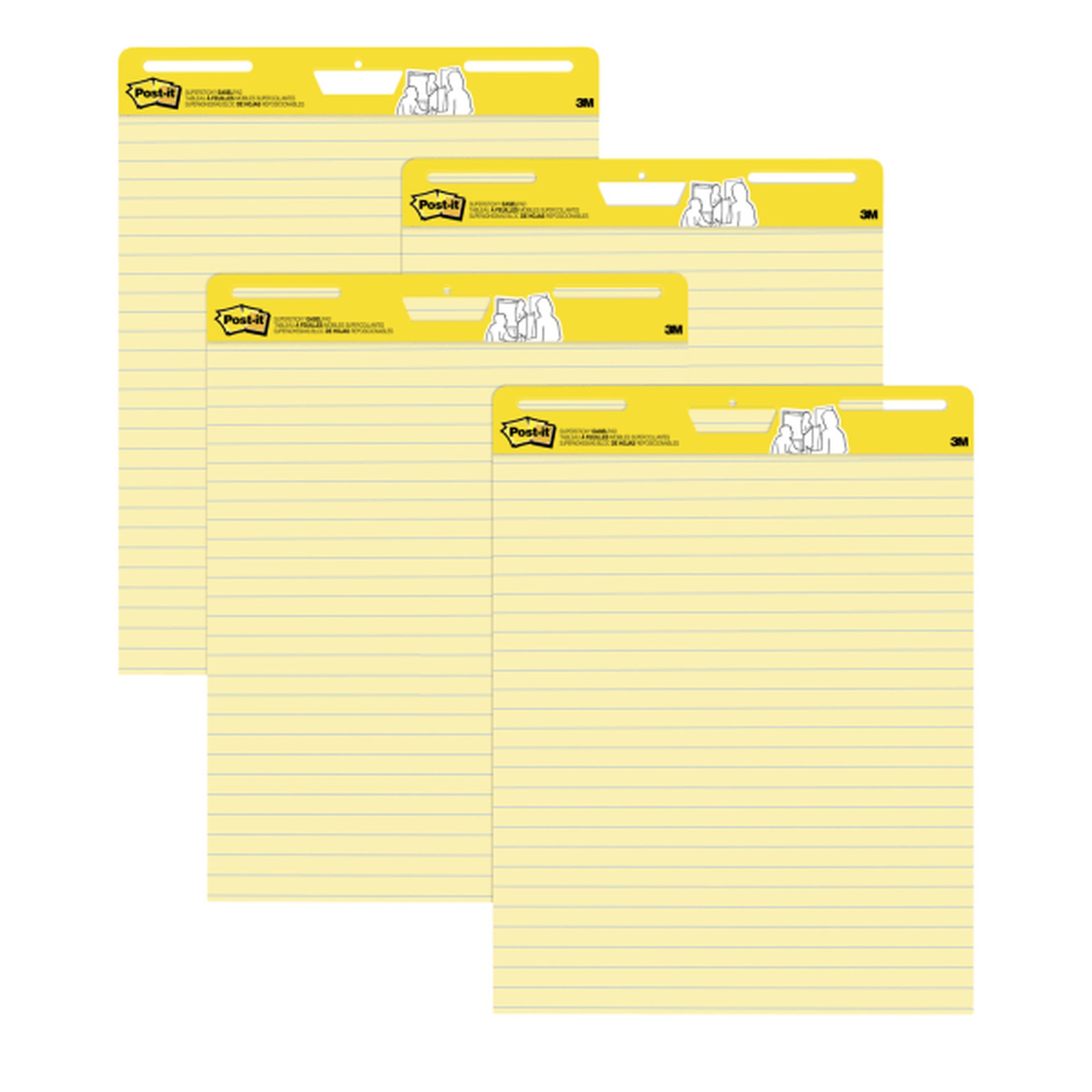 Post-it Super Sticky Easel Pad - 30 Sheets - Stapled - Feint Blue Margin - 18.50 lb Basis Weight - 25" x 30" - Canary Yello