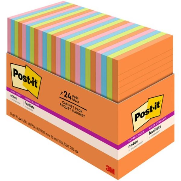 Post-it Super Sticky Notes - Energy Boost Color Collection - 4" x 6" - Rectangle - 45 Sheets per Pad - Vital Orange, Tropic