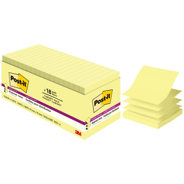 Post-it Super Sticky Dispenser Notes - Canary Yellow - 3" x 3" - Square - Canary Yellow - Paper - Pop-up, Recyclable, Adhes