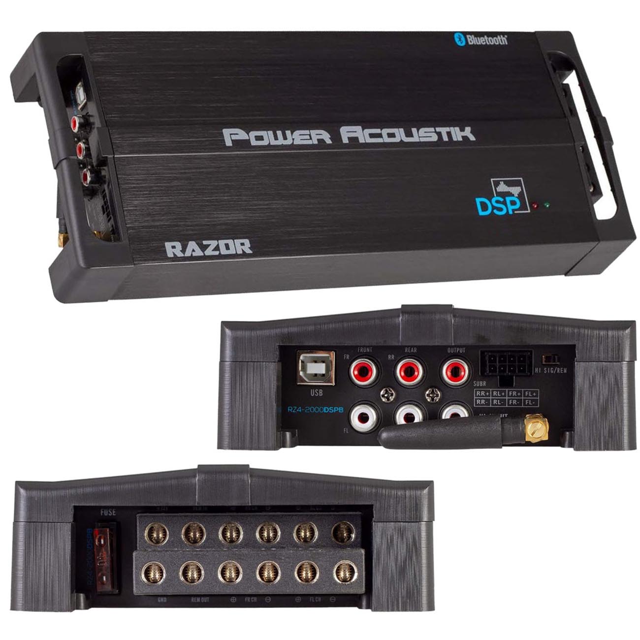 Power Acoustik Compact 4 Channel Amplifier with Built-in DSP 1000W RMS/2000W MAX