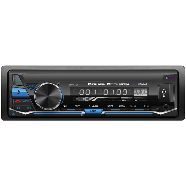 POWER ACOUSTIK - PL81B 4 CHANNEL 300 WATT 1 DIN MEDIA PLAYER WITH BLUETOOTH V4.0, USB AUX INPUT, 12/24 CLOCK & DETACHABLE FACE