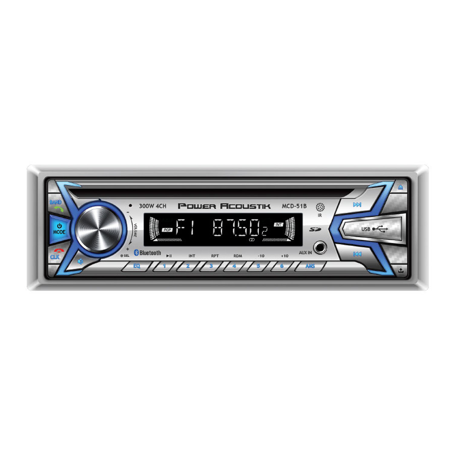 MCD51B - 1 DIN 300 WATT 4-CHANNEL MARINE GRADE AM/FM CD RECEIVER WITH 32GB SD & USB PLAYBACK, BLUETOOTH VERSION 2.0 & HANDS -FRE