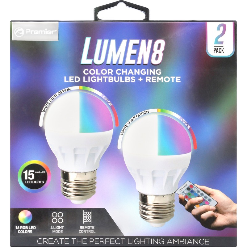 Lumen 8 LED Bulb w/Remote 2pk