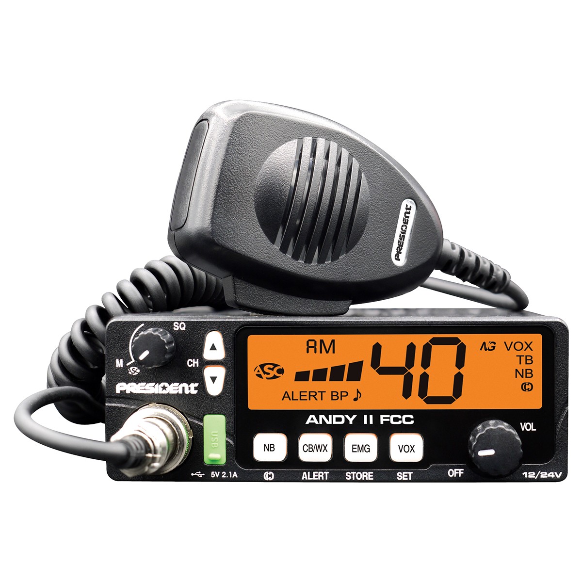 Cb Radio 12/24V 7Clr Disp USB Compact