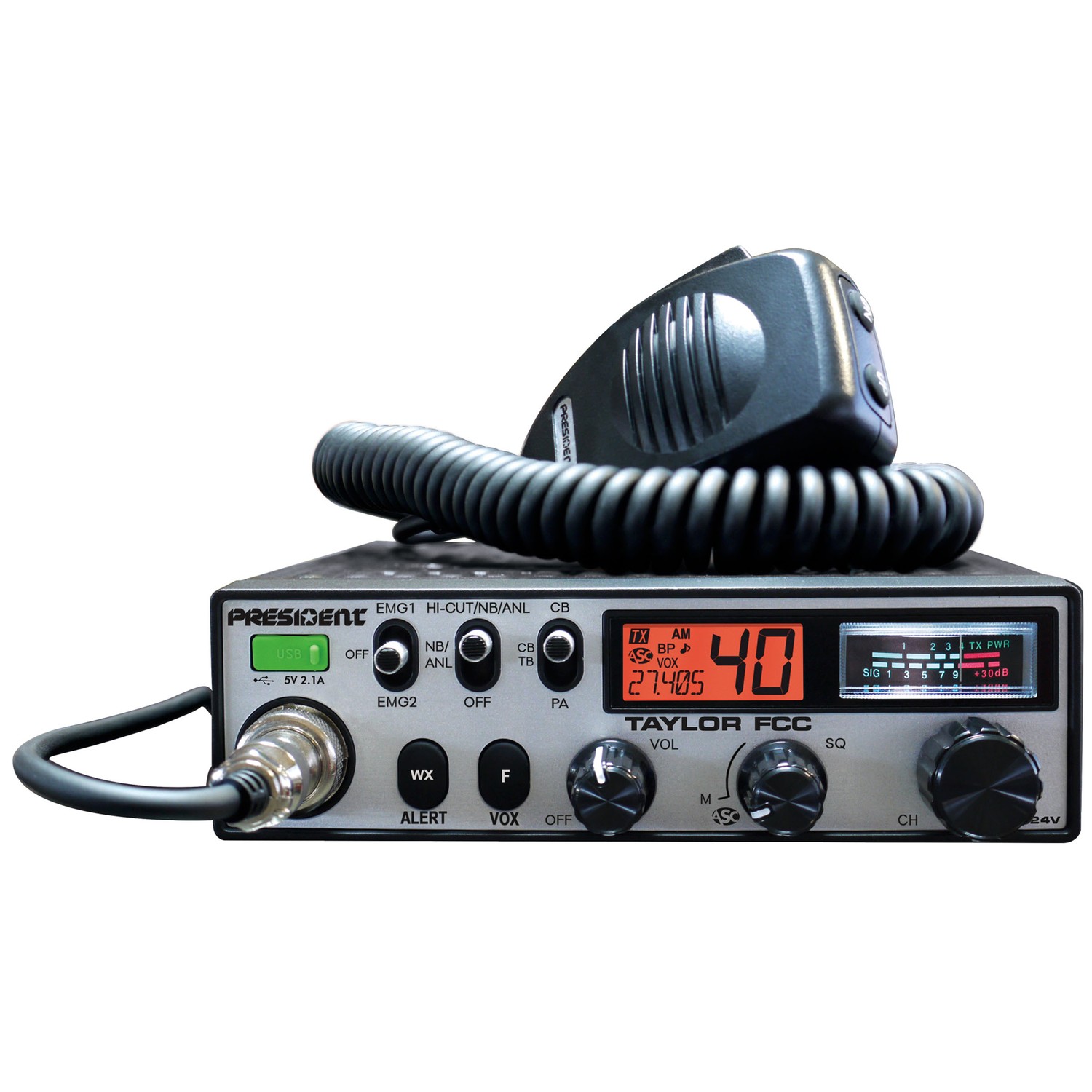 President - TAYLOR 12-24 Volt Deluxe Cb Radio With 7 Back-Lite Colors, 7 Wx Channels With Alert & Vox
