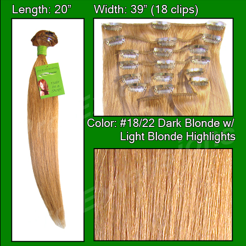 #18/22 Dark Blonde w/ Light Blonde Highlights - 20 inch Remi