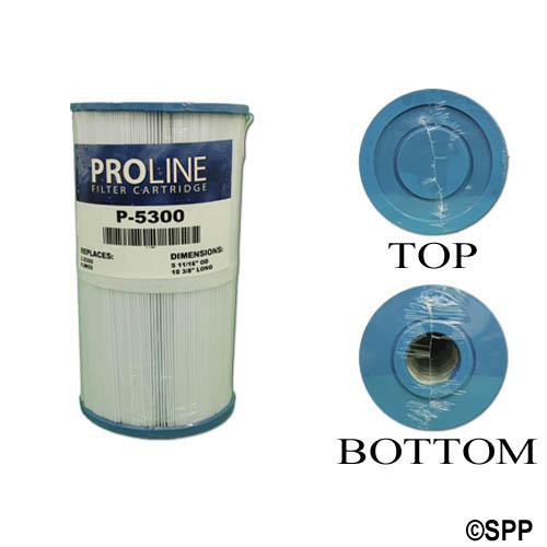 Filter Cartridge, Proline, Diameter: 5-11/16", Length: 10-3/8", Top: Closed, Bottom: 2-1/8" Open, 50 sq ft