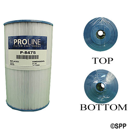 Filter Cartridge, Proline, Diameter: 8", Length: 13", 2-1/16" Open, Bottom: 2" Male Slip Fitting, 75 sq ft
