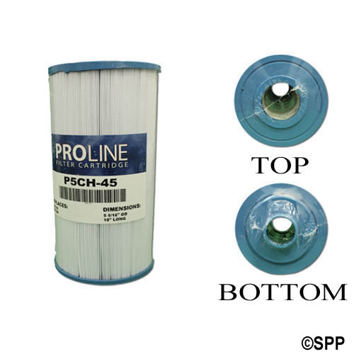 Filter Cartridge, Proline, Diameter: 5-5/16", Length: 10", Top: 2-1/8" Open, Bottom: 1-1/2" MPT, 45 sq ft