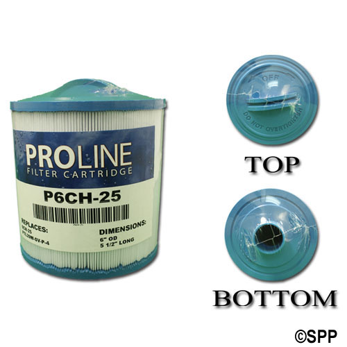 Filter Cartridge, Proline, Diameter: 6", Length: 5-1/2", Top: Handle, Bottom: 1-1/2" MPT, 25 sq ft
