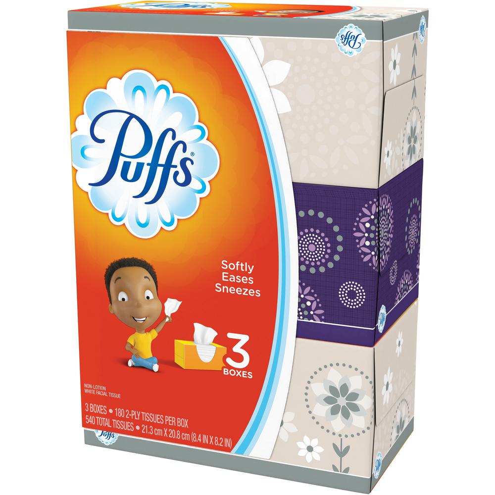 Puffs Basic Facial Tissues - 2 Ply - Assorted - Durable, Soft - For Face - 180 Per Box - 24 / Carton