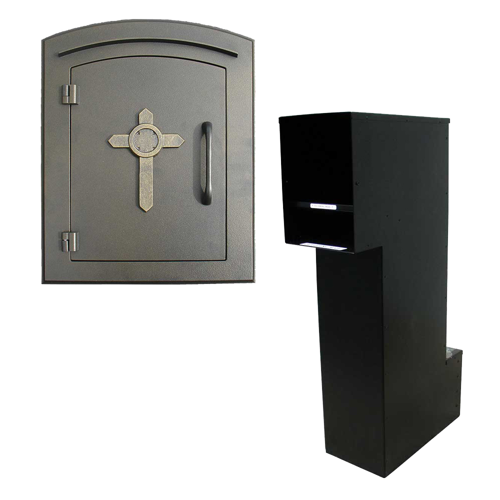 Manchester Column Mounted Mailbox with Secruity Option, Decorative Cross, Bronze