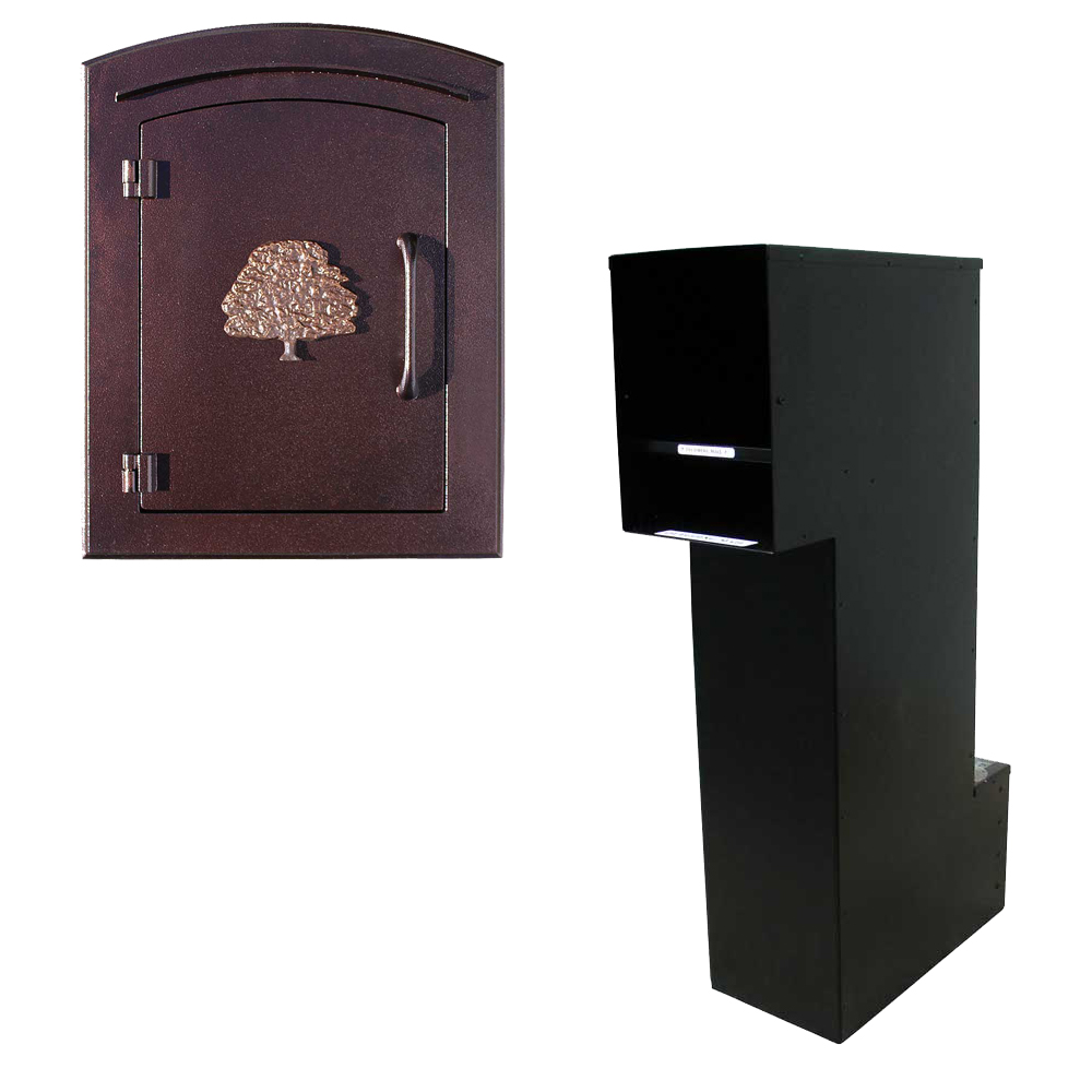 Manchester Column Mounted Mailbox with Secruity Option, Decorative Oak Tree, Antique Copper