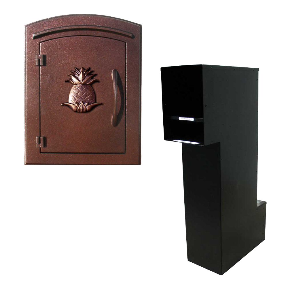 Manchester Column Mounted Mailbox with Secruity Option, Decorative Pineapple, Antique Copper