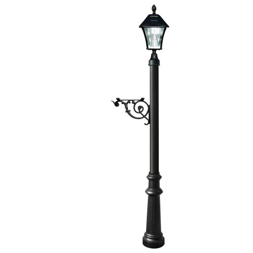 Lewiston Post Only (Black) with Support Brace, Fluted Base, Black Solar Lamp