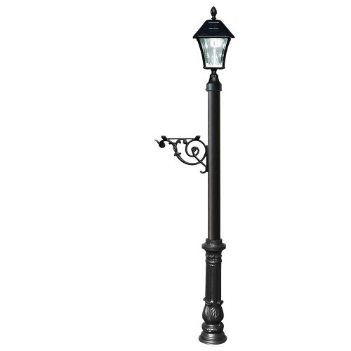 Lewiston Post Only (Black) with Support Brace, Ornate Base, Black Solar Lamp